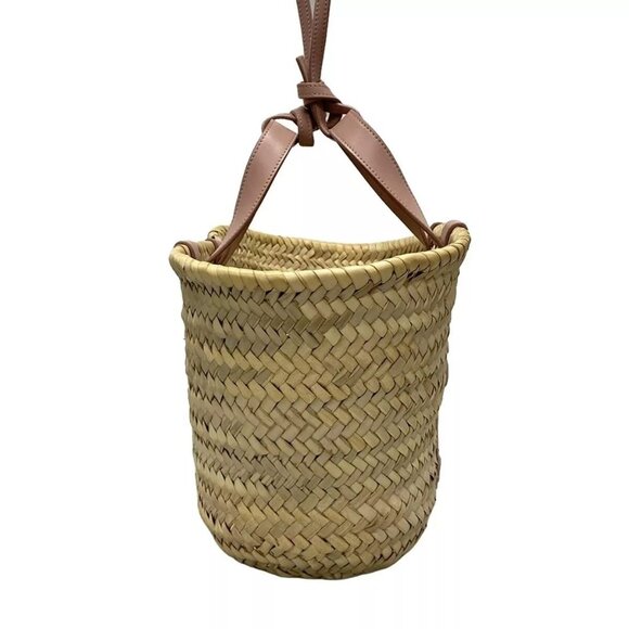 Auth CELINE Teen Triomphe Pannier - Beige Pink Beige Raffia Calf Skin Tote Bag - Picture 2 of 16